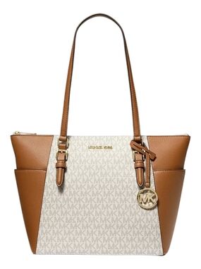 Michael Kors Jet Set Signature Medium Tote in Brown/Vanilla